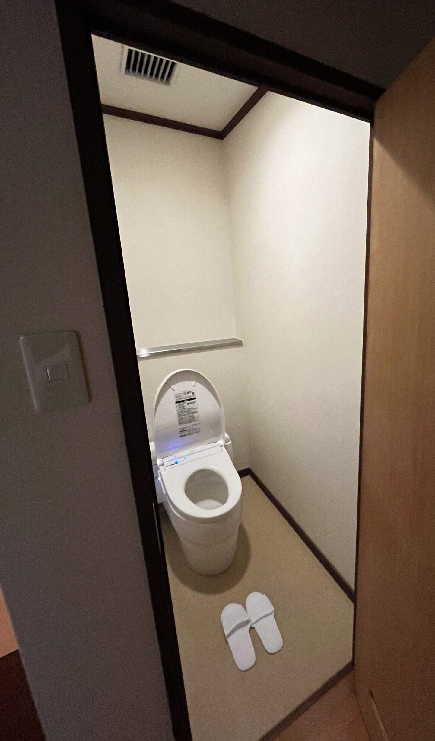 picture of toilet room in Japan with special slippers meant to be used in this room only.