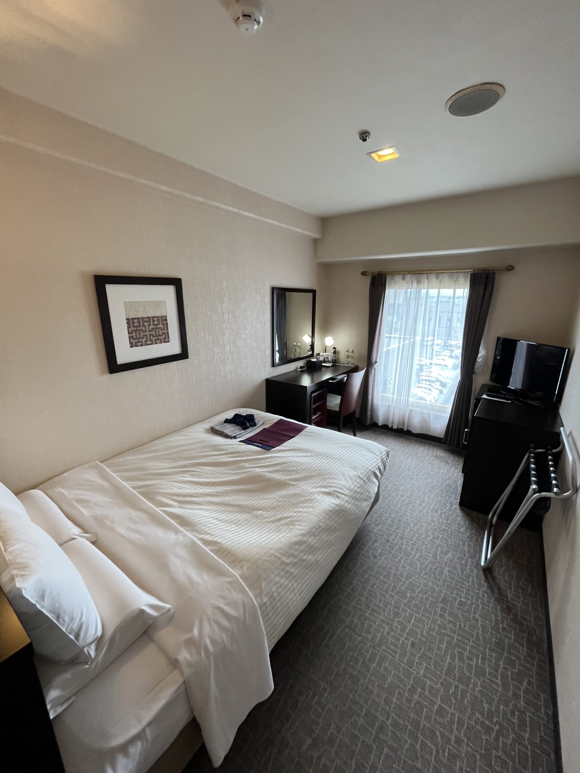 Single room hotel with bed and window in Hashimoto.