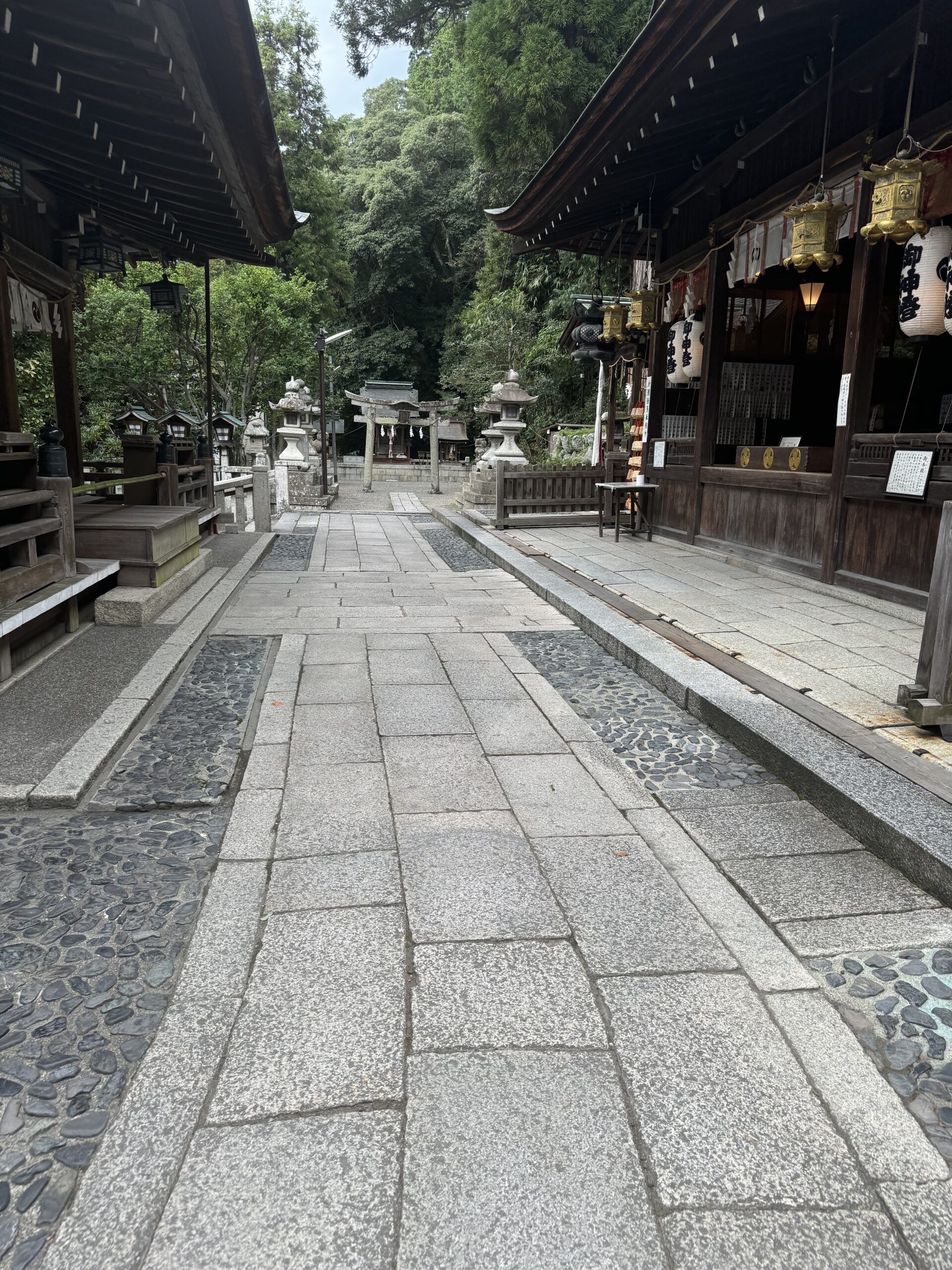 Sidewalk at local shrine in Omihachiman, Japan.