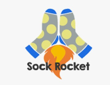 Sock Rocket logo. Company produces customs socks for O Cycle Japan and donates 3 pair for each one purchased to donate to local Calgary charities.
