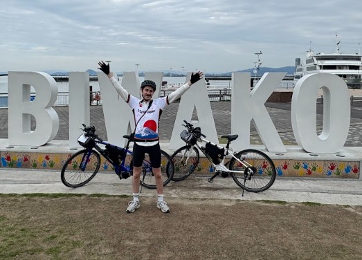 Cycling at Biwa lake in the springtime in Japan.